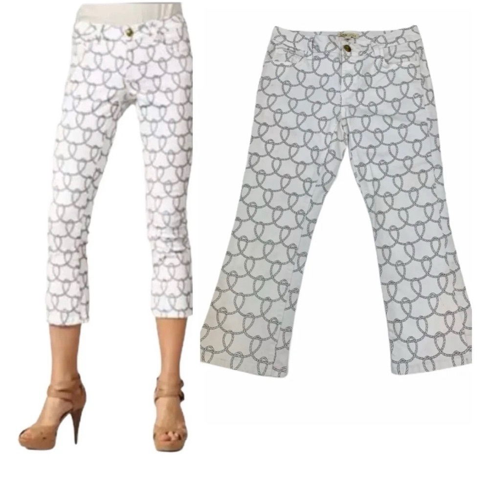 NWT CAbi Women’s 761 Printed Nautical Rope Bootlet Jeans Denim White Size 6‎ - Picture 9 of 16